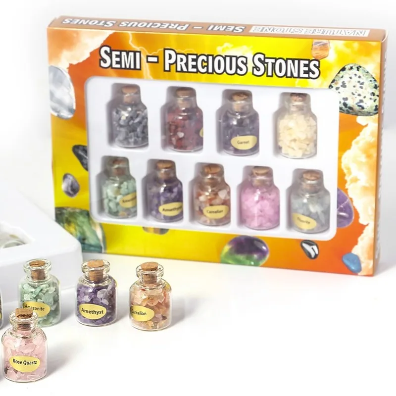 

Mini Bottled Mineral Specimen Natural Crystal Gem Wishing Bottle Drift Bottle Boxed Home Craft Souvenir