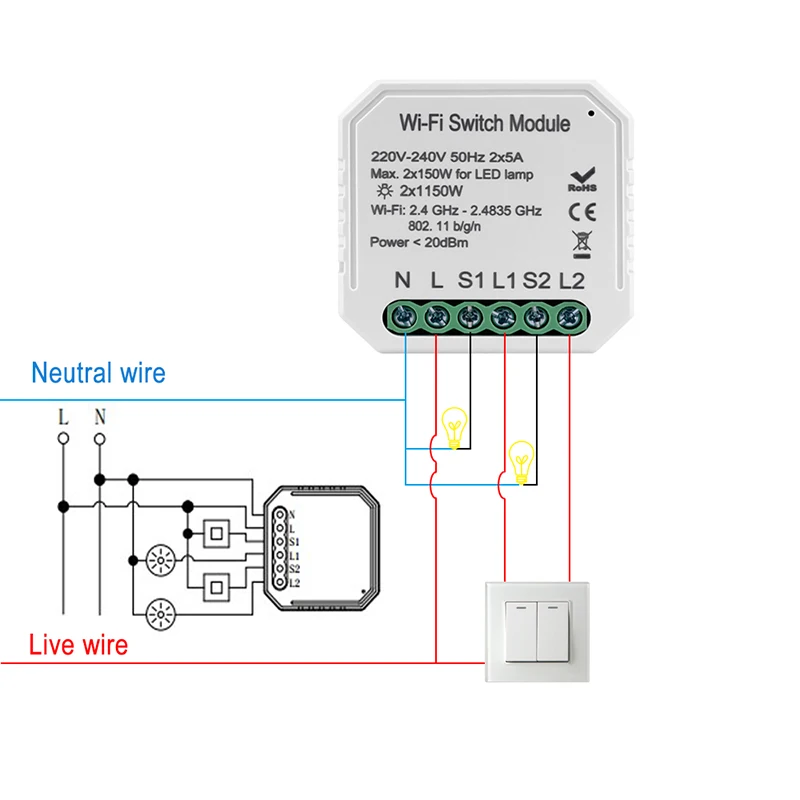 2 способ wifi-патрон, умный свет светодиодный диммер выключатель модуль Smart Life/Tuya приложение дистанционное управление работает Alexa Echo Google Home IFTTT