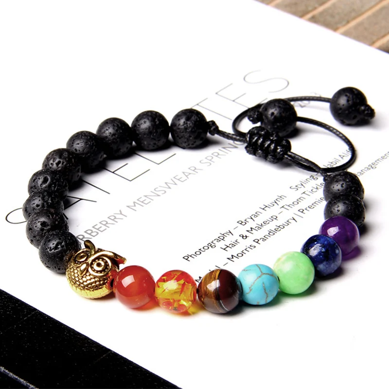 7 Чакра заживляющий плетеный браслет для мужчин натуральный камень Лава бусы