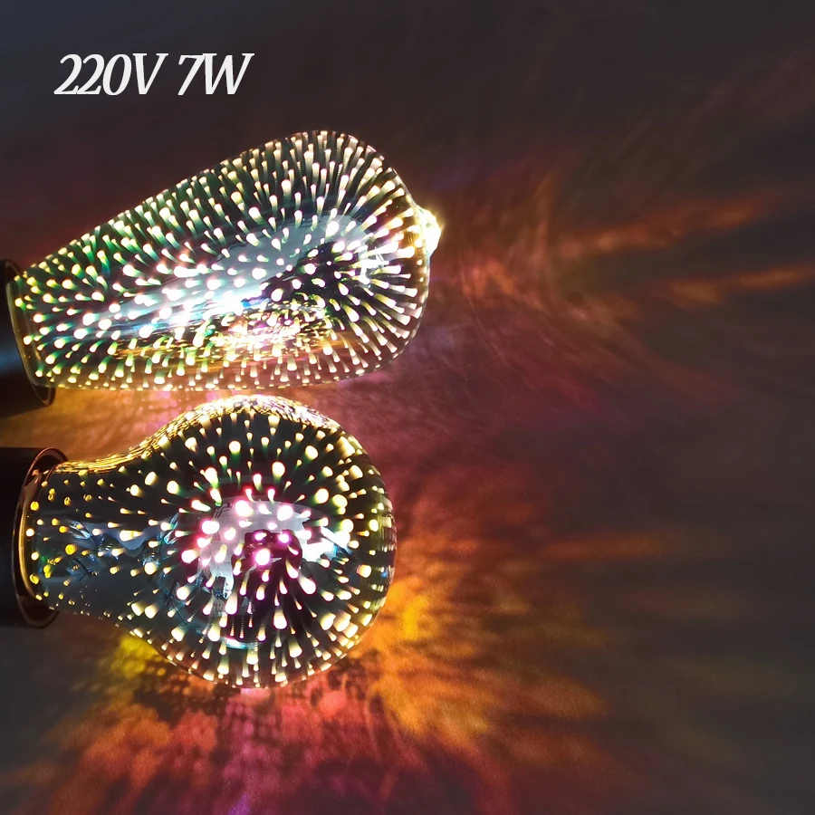 Ретро лампа Эдисона 3D фейерверк лампа E27 220V 7W фейерверк эффект винтажные лампы накаливания