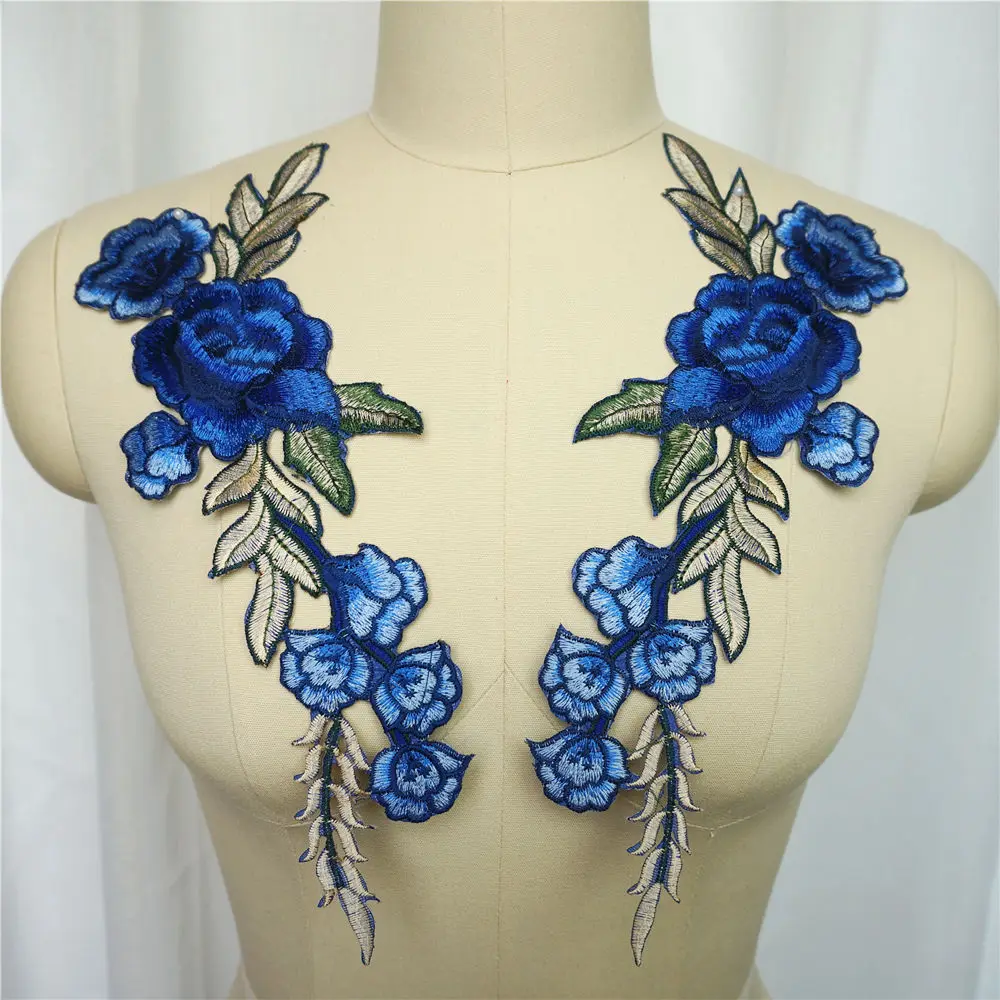 2 шт. королевские синие розы пришить железные нашивки Вышитые свадебное платье
