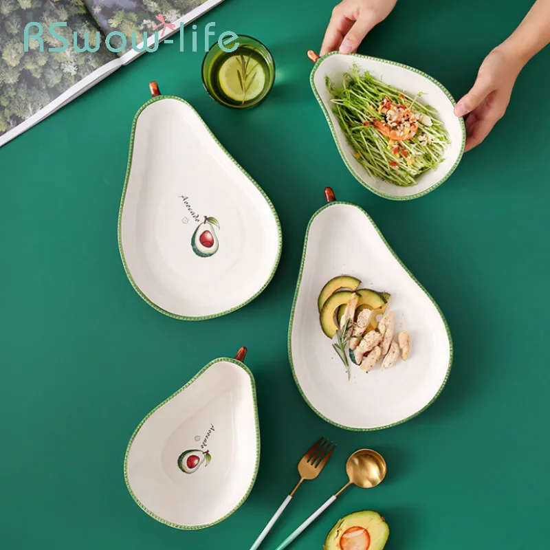 

Creative Ceramic Bowl Fruit Dessert Bowl Soup Bowl Avocado Ceramic Plate Salad Plate Tableware For Kitchen Supplies