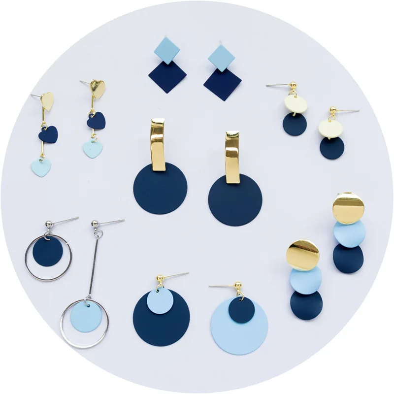 Серьги гвоздики в Корейском стиле модные новые синие круглые серьги женские
