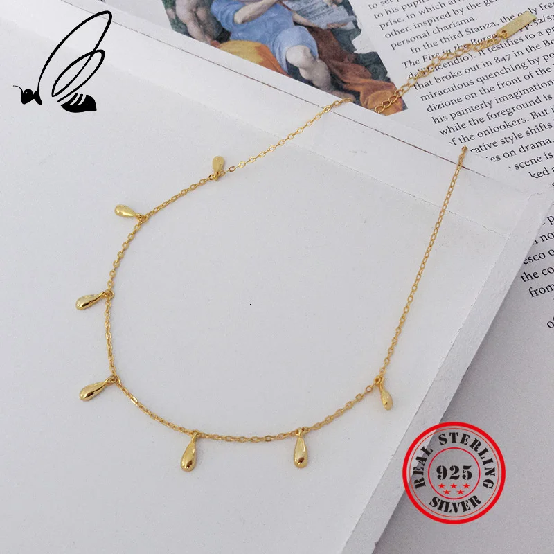 

Water Drop Necklaces Pendants 925 Sterling Silver Gold Chain Kolye Korean Style Vintage Party For Womens Accesories Fine Jewelry