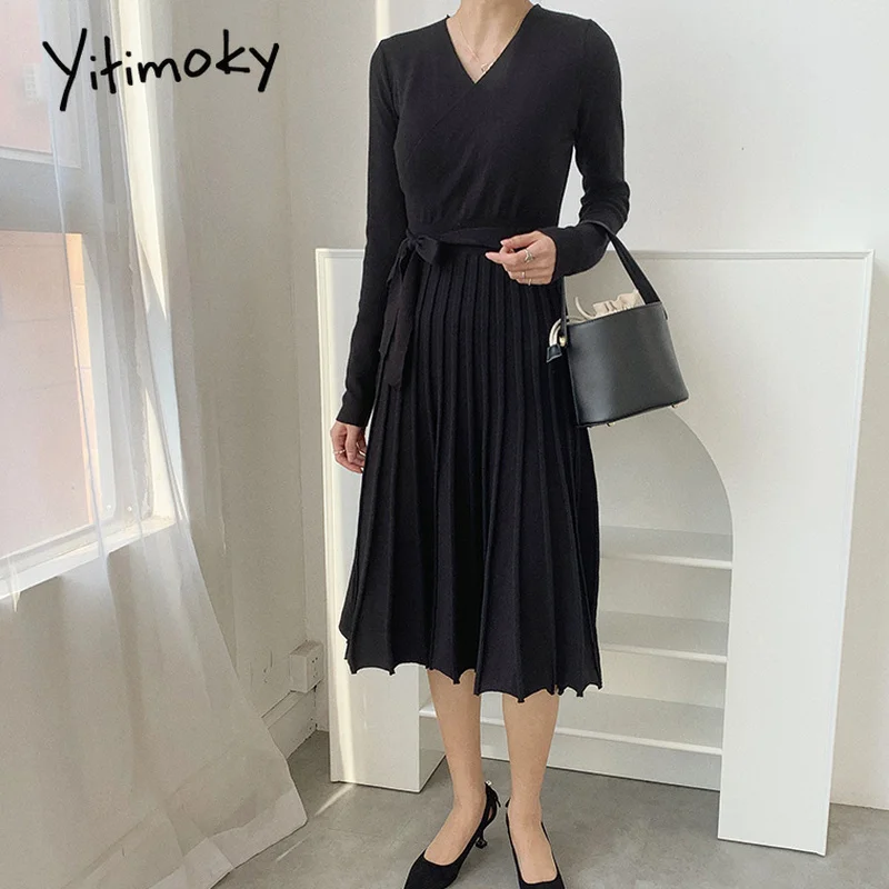 Женское длинное плиссированное платье Yitimoky Повседневное платье-свитер с