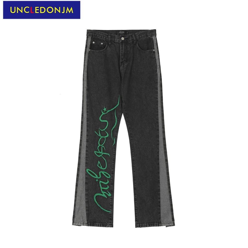 

UNCLEDONJM Gothic jeans washed denim jeans men high street baggy straight trousers fashion hip hop jeans biker jeans