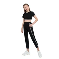 2pcs kids girls sport suits dancewear letter printed short sleeves crop top with elastic leggings for yoga gym running workout