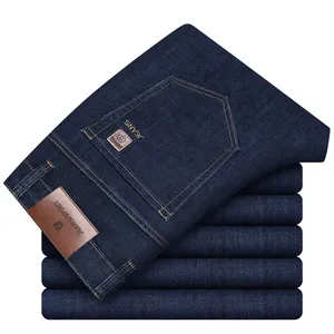 Мужские прямые джинсы из хлопка, повседневные, Стрейчевые