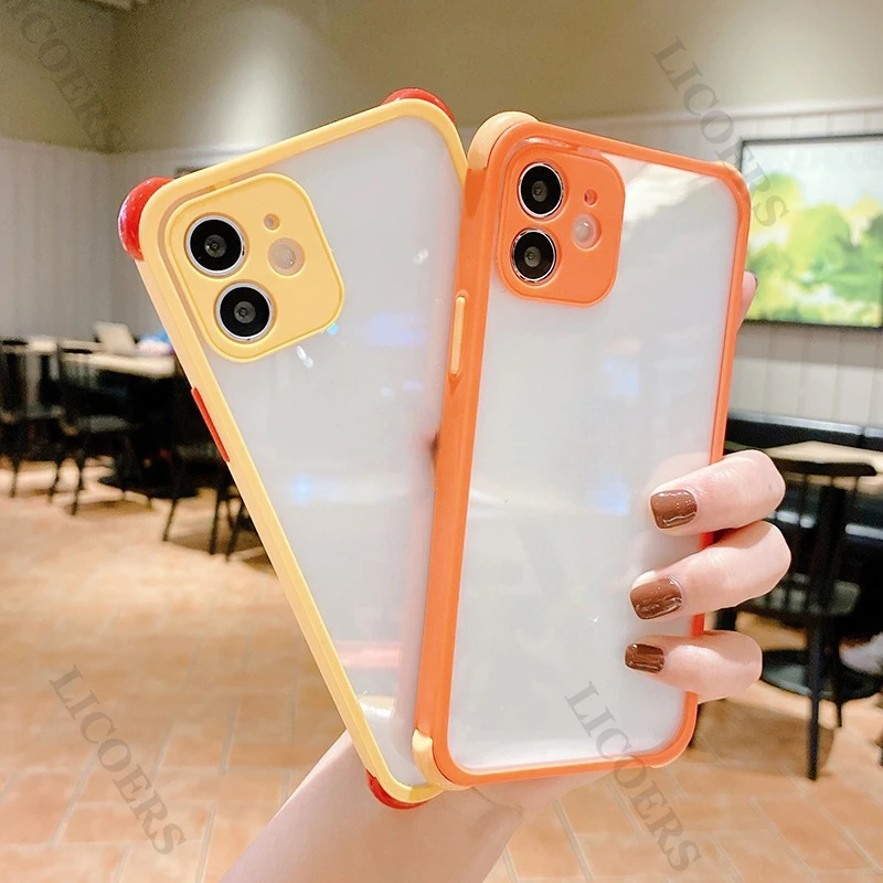 

for iPhone 12 Pro Max Mini 11 XS XR X 7 8 Plus SE 2020 Case Lens Protective Candy Color Soft Frame Airbag Anti-fall Back Cover