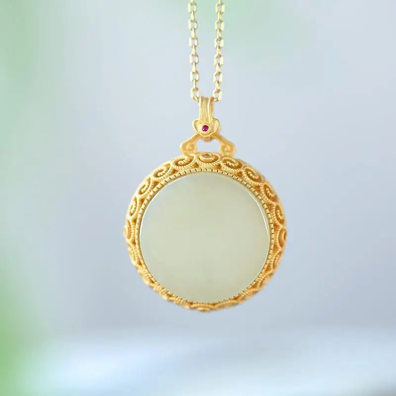 

Дизайнерская оригинальная новая старинная Золотая ручная работа инкрустированная гэтянь нефритом полый Саше Ожерелье Подвеска в китайско...