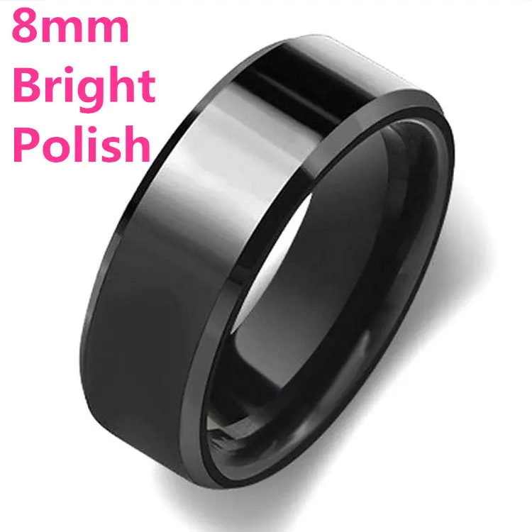 8mm Bright Black 4 мм яркое Полированное серебряное титановое кольцо для мужчин и женщин - Цвет основного камня: 8mm Bright Black