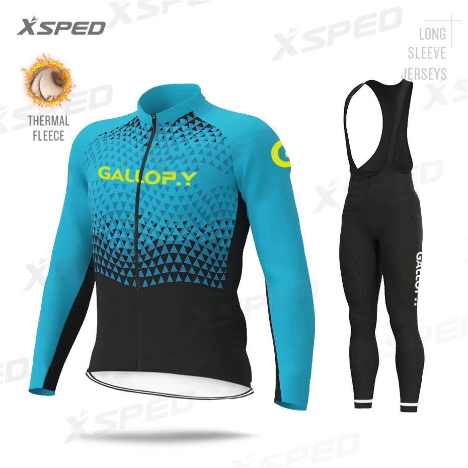 Bib Cycling Set Зимняя одежда для велоспорта Мужская Джерси с длинным рукавом Теплая Флисовая Куртка комбинезон комплект MTB Одежда для верховой езды Ropa Ciclismo - Цвет: Bib Cycling Set