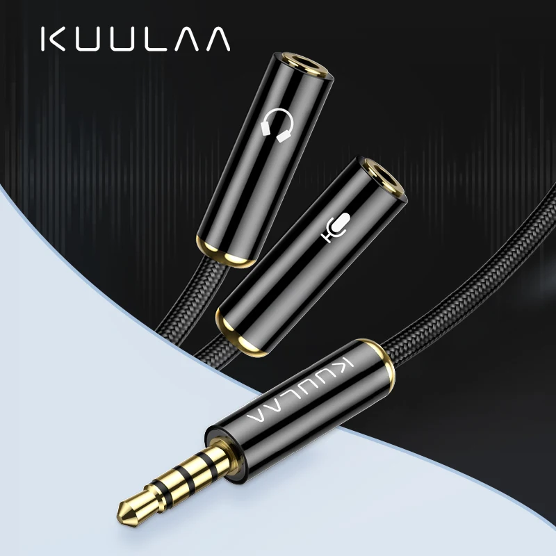 KUULAA Jack 3 5 мм микрофон + разветвитель наушников аудио кабель позолоченный разъем Aux
