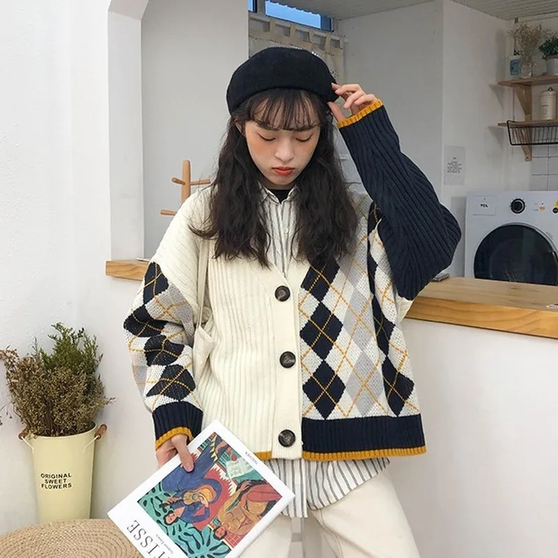 Gagarich Sweater 2019 Asymmetric Retro Geometric Pattern Embroidered Autumn Winter Thick Warm Knitted Cardigan Tide |