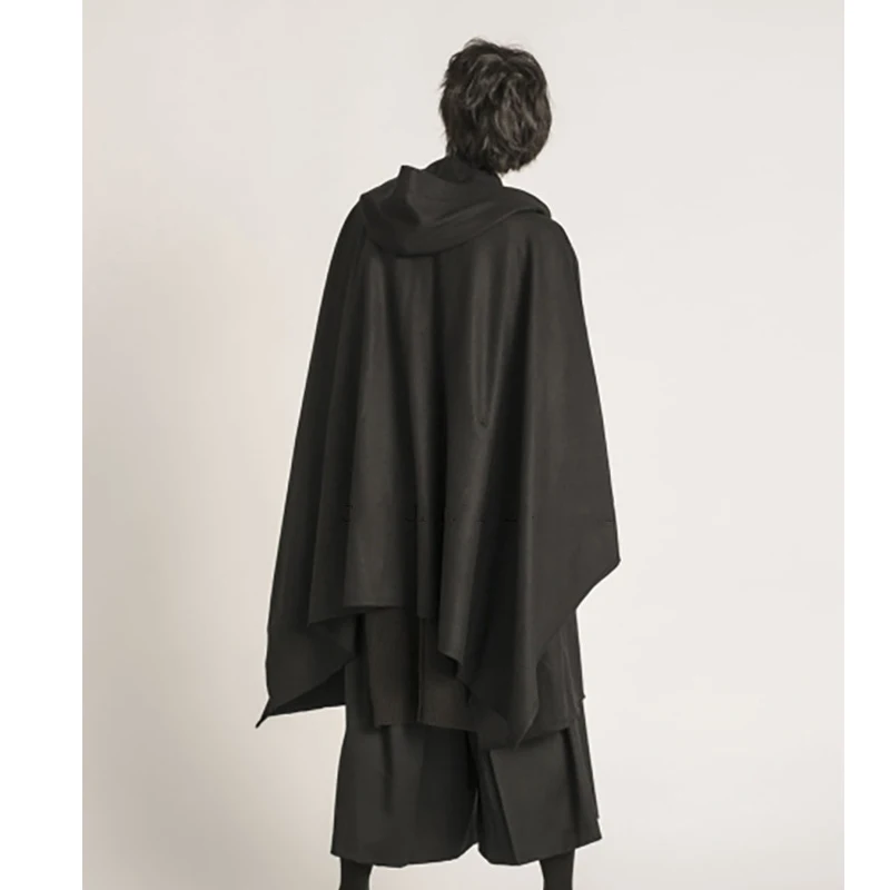 Men's Casual Personalized Wool Coat New Autumn And Winter Tide Cloak Long Loose Hooded Bucket Awning European American | Мужская