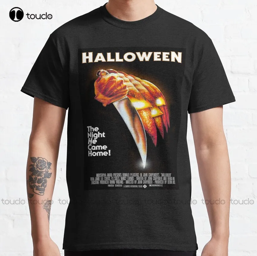 

Оригинальный постер на Хэллоуин, Классическая футболка, футболки для мужчин, индивидуальный заказ, Подростковая футболка унисекс с цифрово...