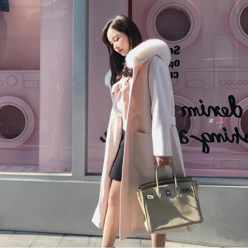 Шерстяное пальто с воротником Женское средней длины в Корейском стиле новое