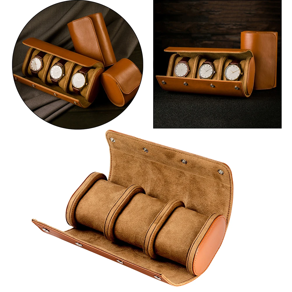 

3 Slots Watch Roll Storage Box Travel Case Chic Portable Vintage Leather Display Watch Box Slid in Out Watch Organizer Holder