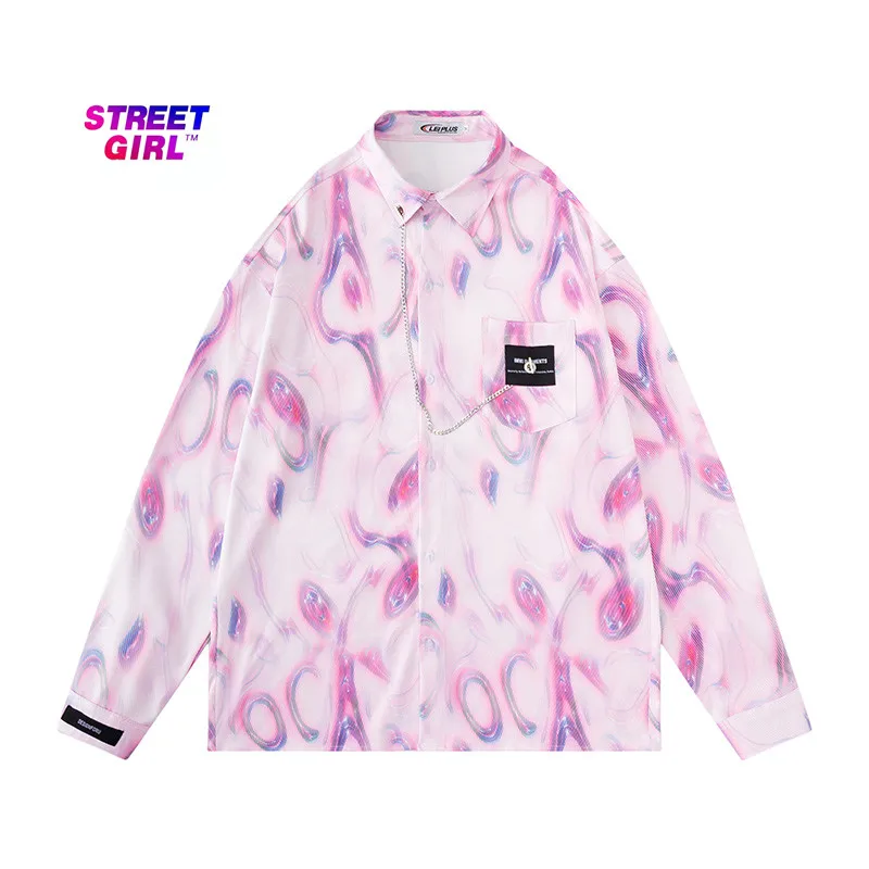 

Design sense niche chic top early autumn Korean version of loose Hong Kong style retro long-sleeved tie-dye shirt ins tide