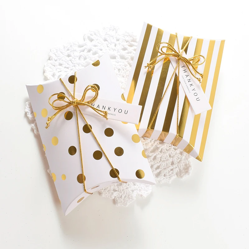 

10pcs Wedding Decoration Gold Dots Pillow Shape Gift Boxes Food Cookies Candy Packaging Bags Baby Shower Birthday Party Decor