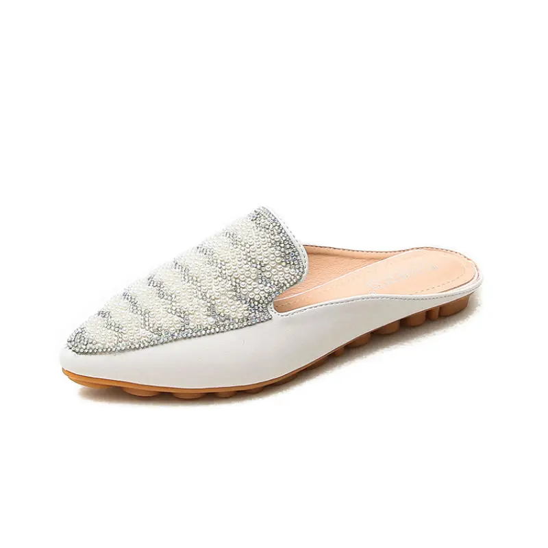 

Шлепанцы без задника, стразы, летние, кожаные, с острым носком, для девочек-подростков