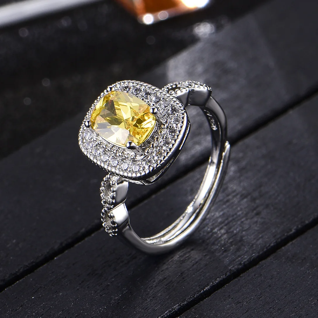 

Real Yellow Pink Diamond Resizable Ring Foe Women Silver 925 Luxury Romantic Wedding Fine Jewelry Gifts