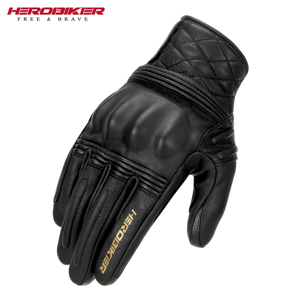 

HEROBIKER Motorcycle Gloves Real Leather Moto Palm Protective Gears Motobiker Anti-Fall Touch Function Motocross Gants