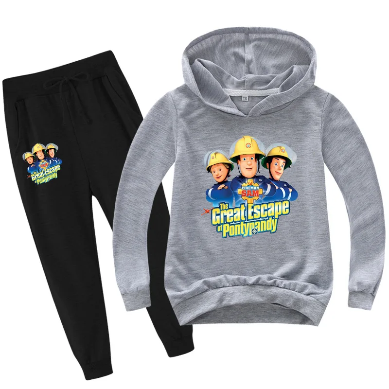 Fireman Sam New Clothes Halloween Shirts for Toddlers Cotton Girls Clothes Fall Baby Boy Clothes Set Teenage Hooded Top+Pants