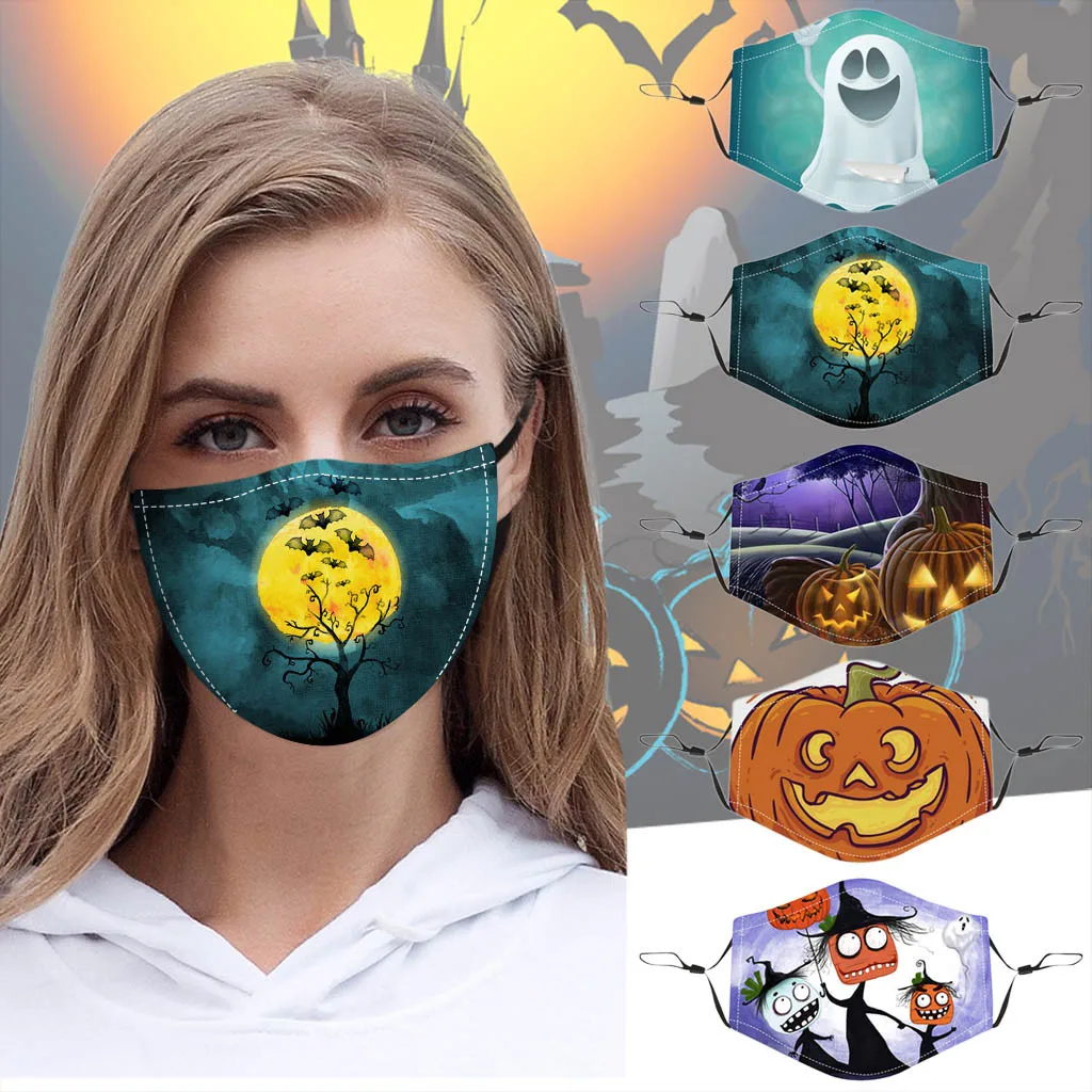 Маска для лица моды Хэллоуина с печатью карикатур для женщин, дизайн многоразовой моющейся маски, защита от пыли на открытом воздухе 818.