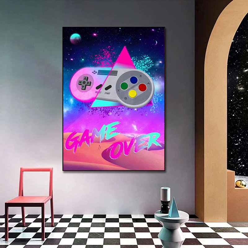 Современный цветной мультяшный игровой автомат художественный плакат печать на