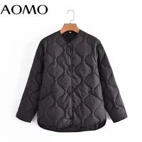 aomo 2021 autumn women black oversized parkas cotton jacket long sleeve female padded overcoat 2g41a
