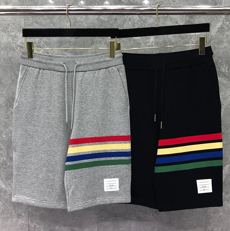 TB Fashion 2023 THOM Brand Casual Shorts Men Summer Solid Color Stripes Cotton Sports Trousers Knee Length Jogger Track Shorts