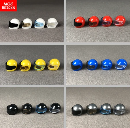 4 шт./лот MOC кирпичи красочный мотоциклетный шлем с козырьком экшн фигурка