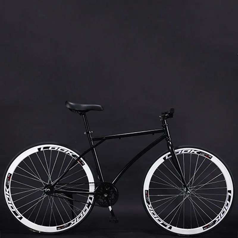 Black white Bicycle Road Bike Fixed Gear Adult Men and Women Models Racing Solid Tire Single Speed Students New Cool - Цвет: Black white