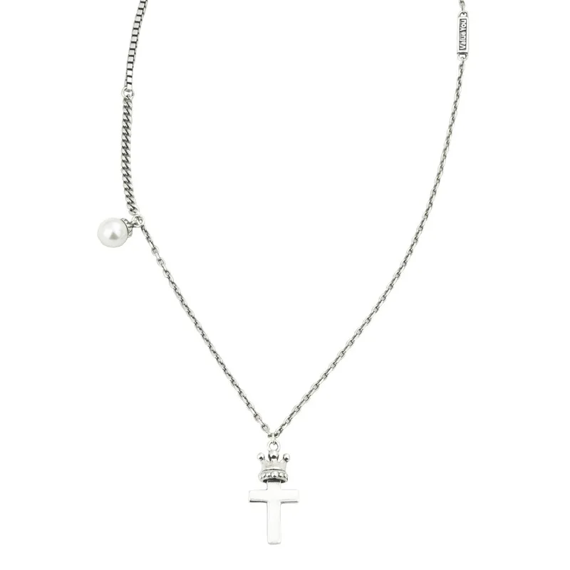 

Leouerry 925 Sterling Silver Vintage Crown Cross Pendant Necklaces Female Fine Jewelry Charms Original Clavicle Chain Necklaces
