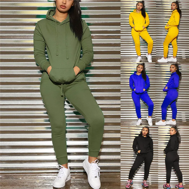 YELITE Женская Спортивная одежда для фитнеса с капюшоном костюм брюками