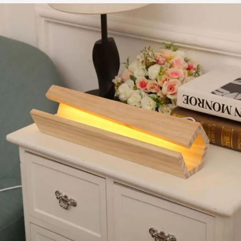 Комнатная светодиодная декоративная настольная лампа из твердой древесины