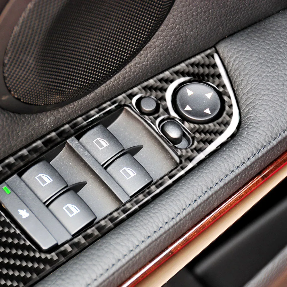 For BMW E90 E92 E93 2005-2012 Sedan Convertible Coupe Carbon Fiber Window Lift Panel Door Switch Frame Stickers Car Accessories