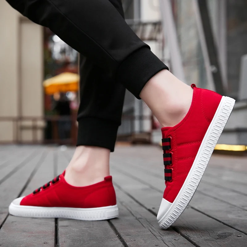 

Spring/Autumn Men Casual Canvas Shoes Black Red Walking Shoes Mens Slip-on Young Casual Men Shoe Rubber Canvas Shoes For Man