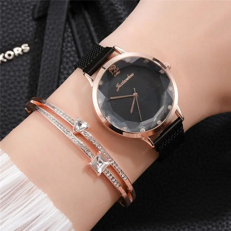 Модные роскошные женские кварцевые часы из нержавеющей стали с магнитной