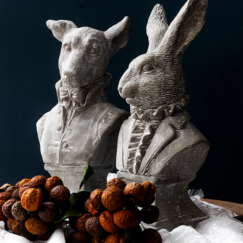 

Nordic Rabbit Dog Concrete Statue Drawing Practice Crafts Sculpture Home Desktop Retro Ornament Decoration
