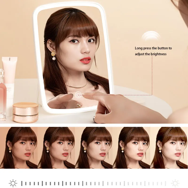 

HD Mirror LED Sensor Touch Tri-Color Light Memory Function Mirror with light With USB Folding Vanity Mirrors Makeup Tool