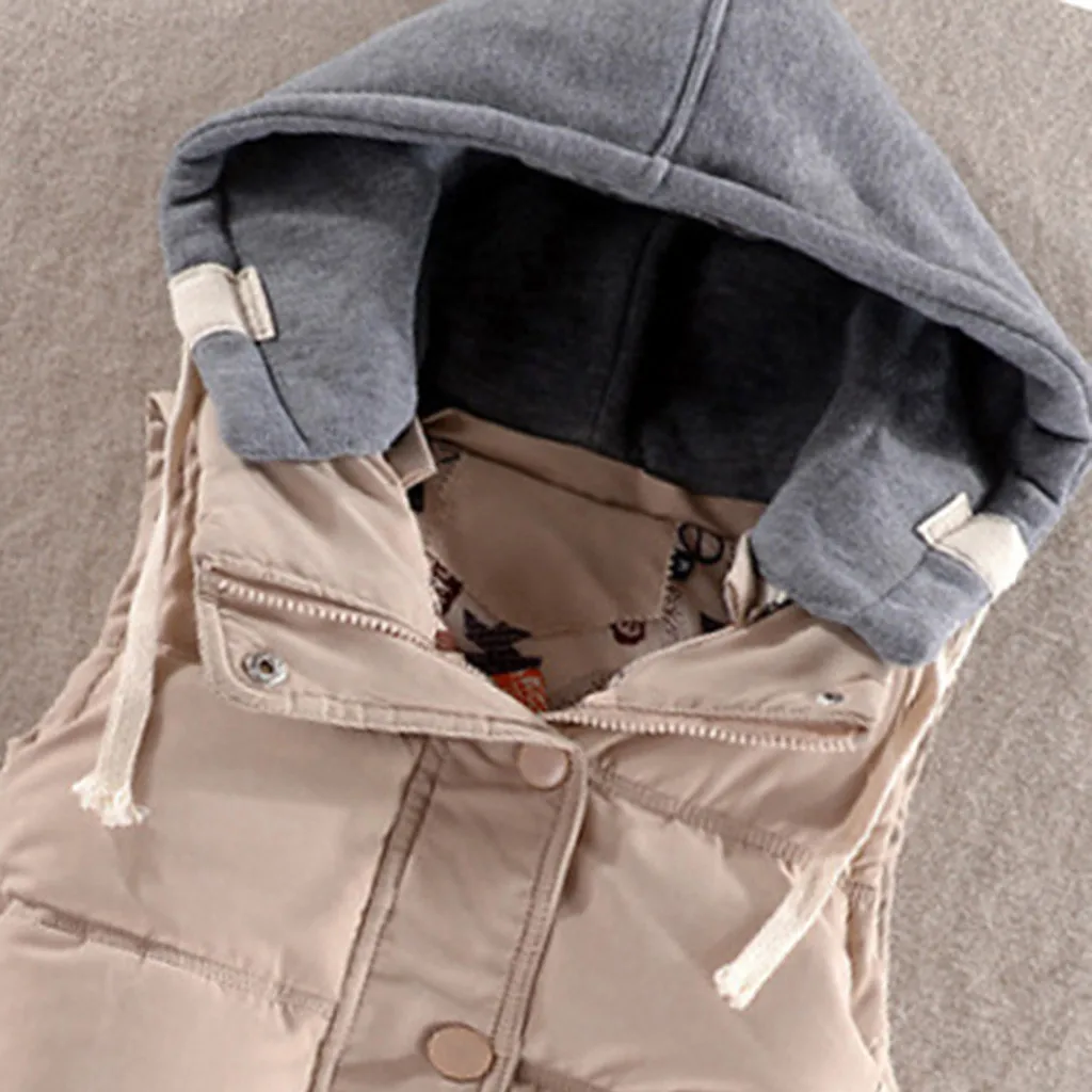 Женский Теплый жилет без рукавов однотонный хлопковый с капюшоном верхняя