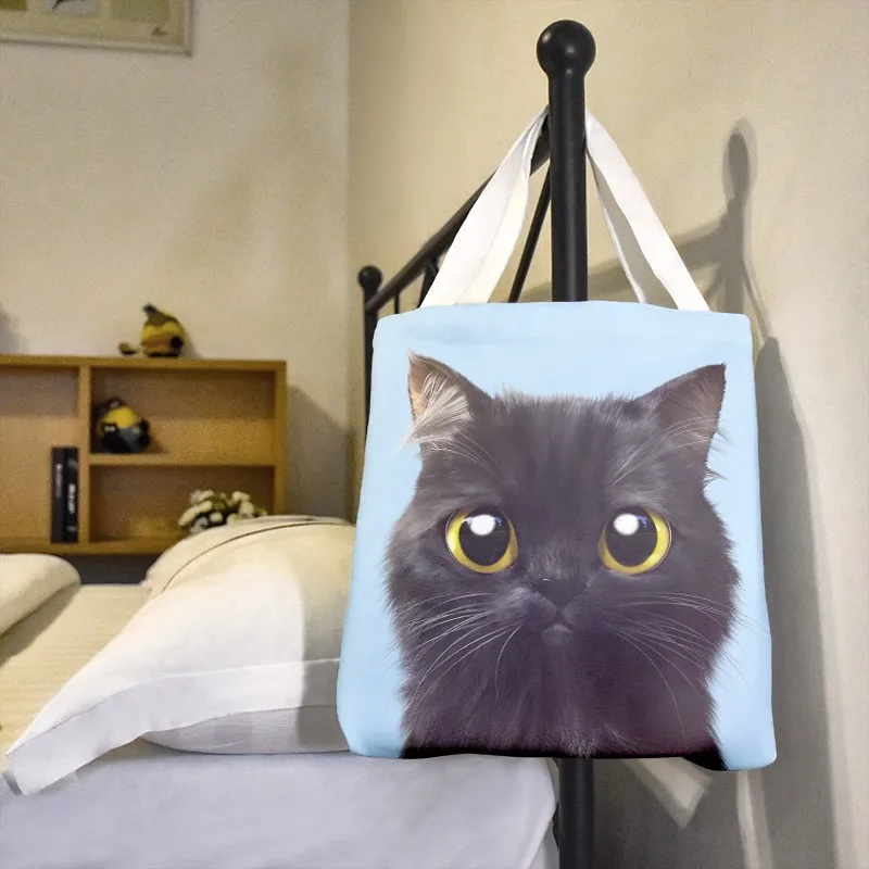 

Outdoor Beach Bags Cute Cartoon Cat Print Tote Bag For Women Casual Tote Ladies Shoulder Bag Foldable Shopping Bag Eco Bag