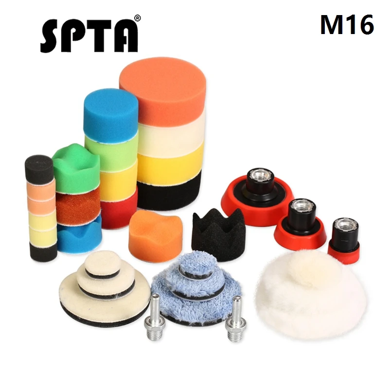 SPTA 29 шт. 1/2/3 дюйма восковая губка полировальная Подушка шерстяные накладки опорная пластина система инструментов для полировки автомобиля для DA/RO полировальная машина - Цвет: 33pcs - M16 Thread