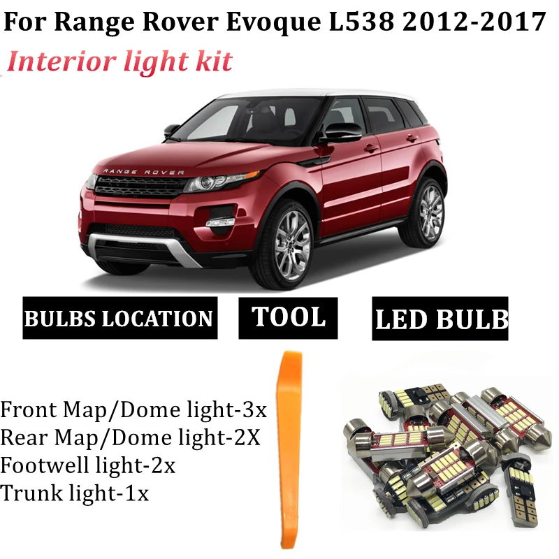 

8x Canbus LED Car Light Interior Kit Fit For 2012-2014 2015 2016 2017 Land Rover Range Rover Evoque L538 Map Dome License Lamp