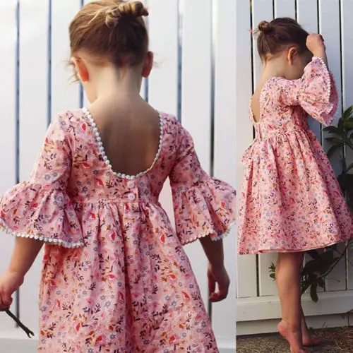 Cute Kid Girl Long Sleeve Floral Party Princess Dresses Girls Boho Pageant Dress | Детская одежда и обувь