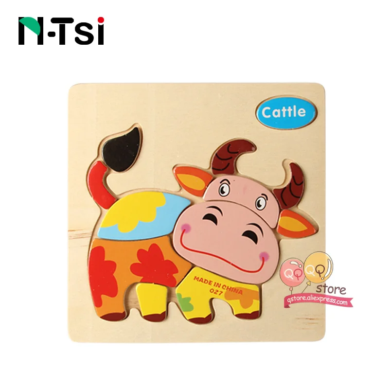 N-Tsi, детские деревянные головоломки, игрушки для малышей, Развивающие головоломки, Развивающие детские игрушки для детей, игры, Мультяшные животные, подарок, 3 года - Цвет: Cattle
