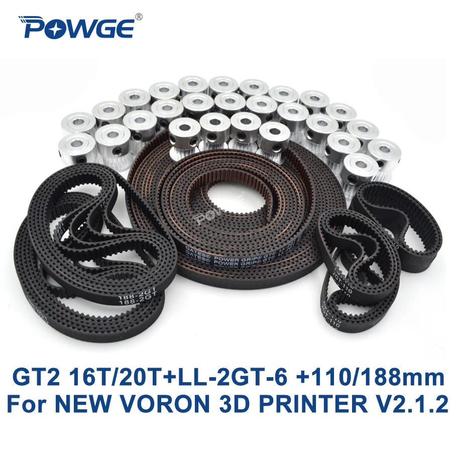 POWGE VORON 3D принтер V2.1.2 комплект движения детали GT2 LL-2GT RF 6/8/10M Открытый Ремень ГРМ 2GT размеры 16-20 T шкив 110/188 петли для ремня