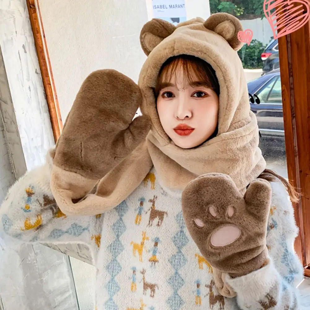 Зимняя утолщенная шапка все в одном шарф перчатки зимние шапки из трех частей